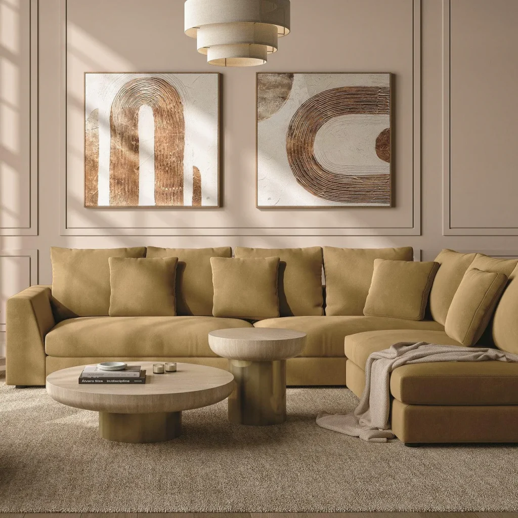 Gianni Sectional Sofa Camel Velvet Tampa modani furniture